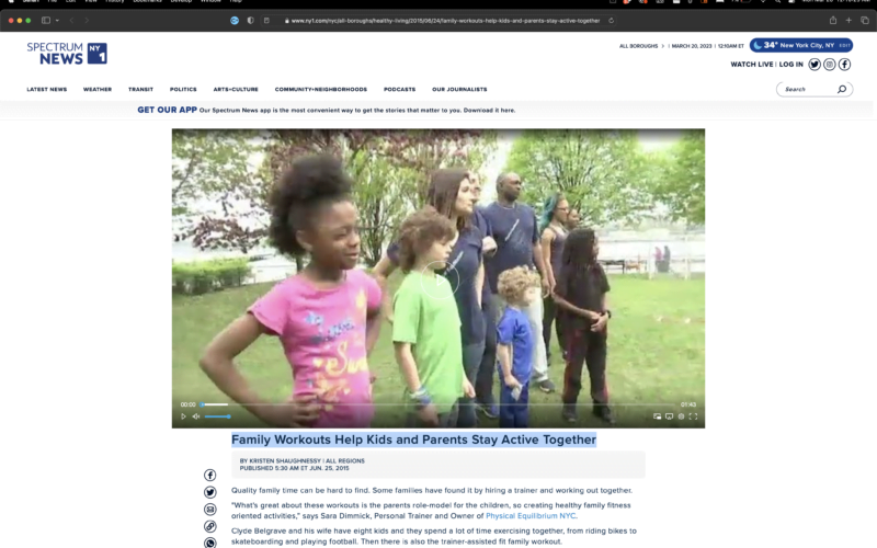 Press: NY1 featuring Sara Dimmick on benefits of family workouts